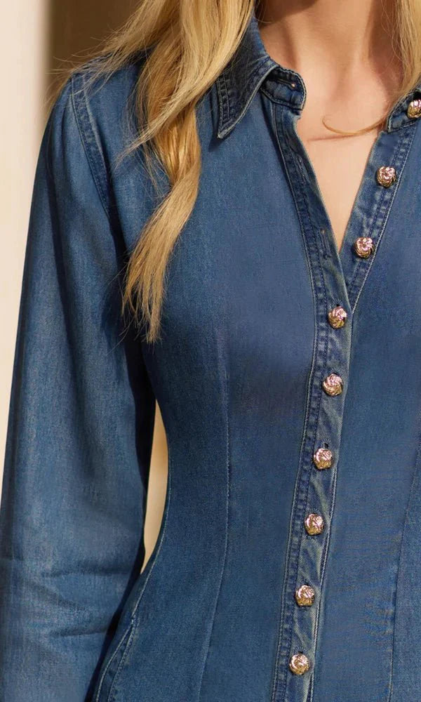 Generation Love Clemente Tencel Denim Dress in Washed Med Blue