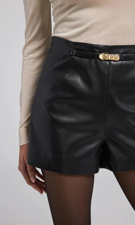 FINAL SALE Generation Love Danny Belted Vegan Leather Shorts in Black