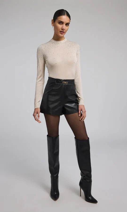 FINAL SALE Generation Love Danny Belted Vegan Leather Shorts in Black