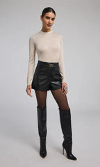 FINAL SALE Generation Love Danny Belted Vegan Leather Shorts in Black