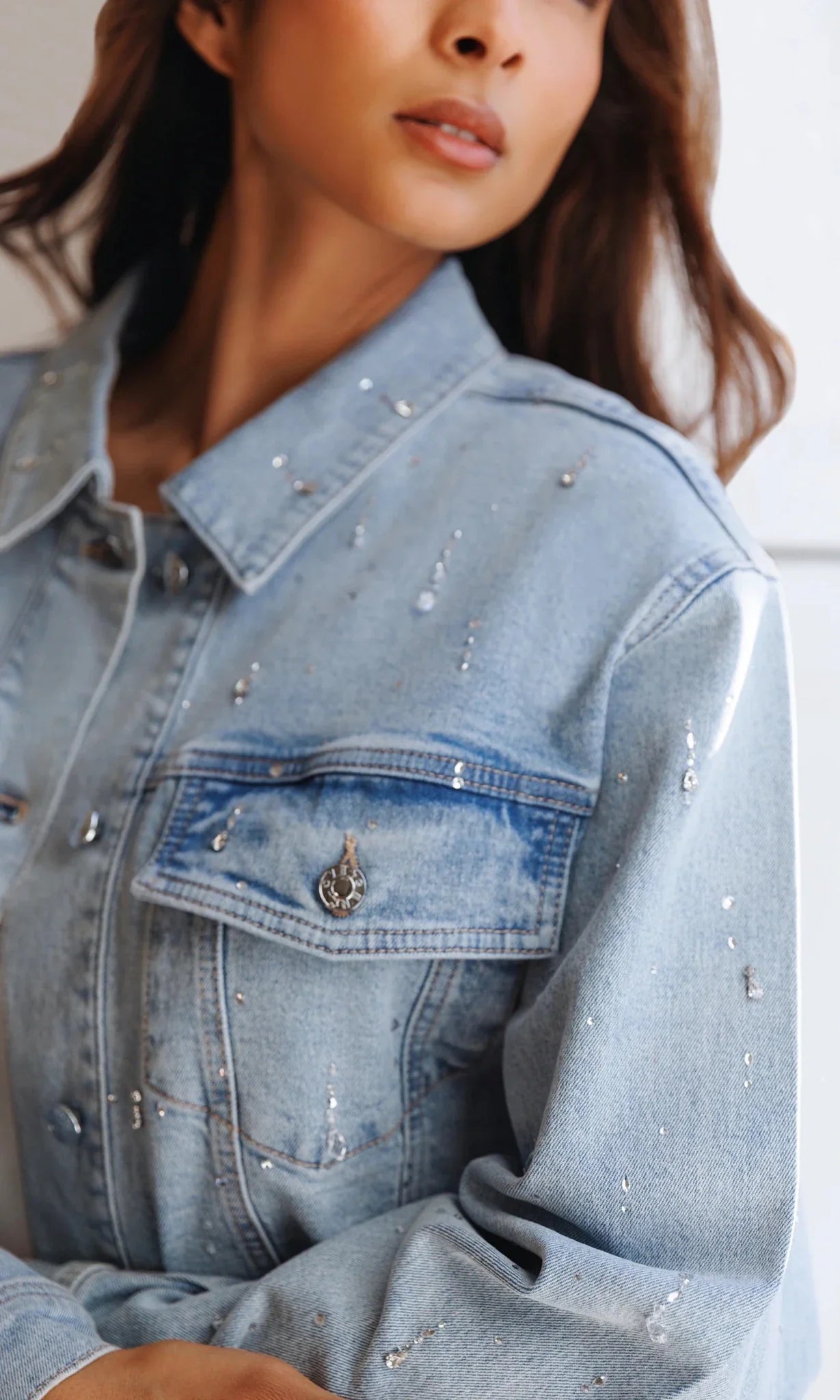 Generation Love Delan EMB Denim Jacket in Light Blue