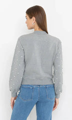 Generation Love Julie Crystal Stud Sweatshirt in Heather Grey