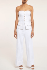 Generation Love Quinn Pinstripe Linen Vestier in White Black