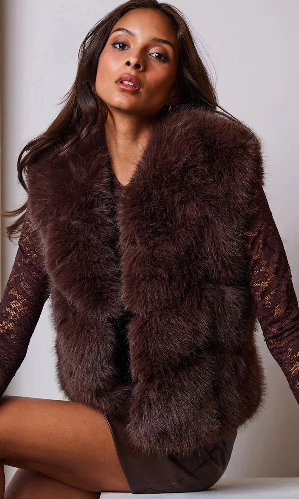 Generation Love Rosario Faux Fur Vest in Brown