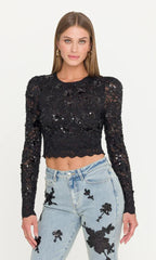 Generation Love The Safia Sequin Lace Top in Black