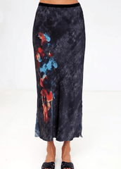 Go Silk Go Long For It Skirt Placed in Black Floral
