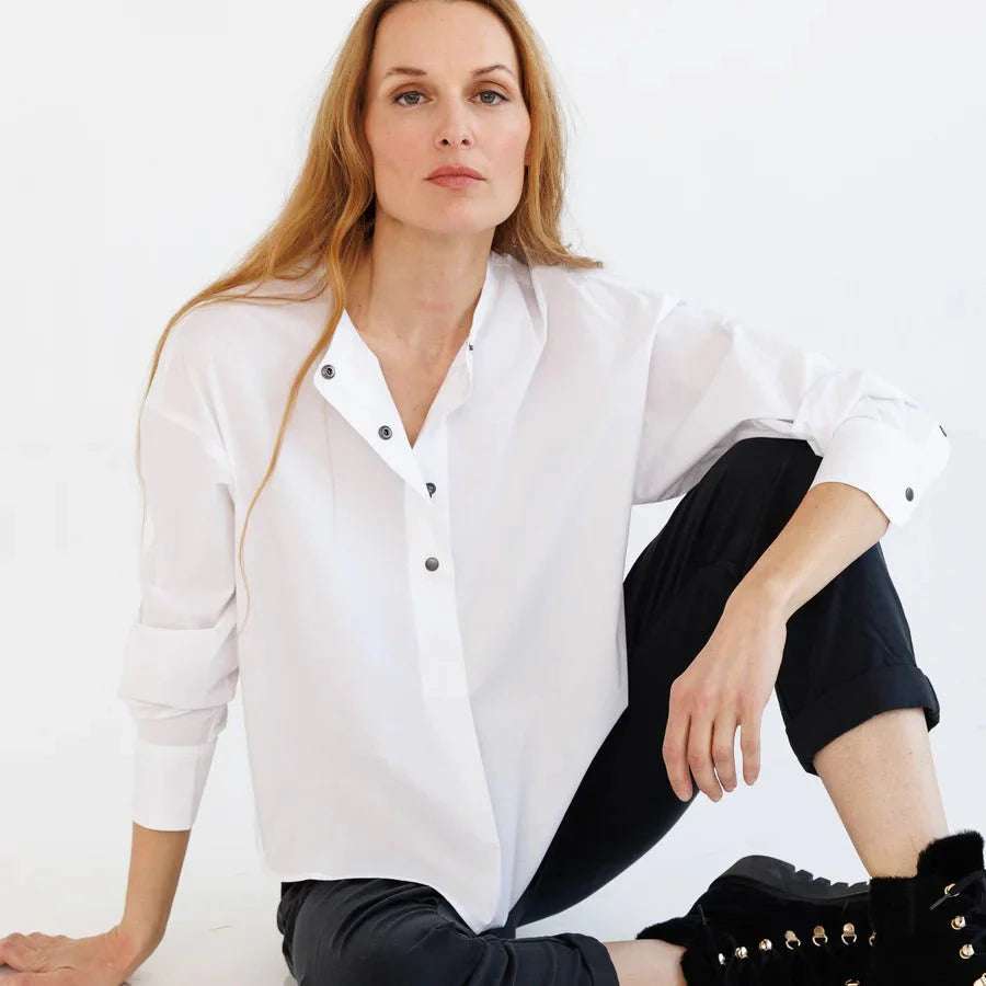 Go Silk Go Neckband of Brothers Shirt in White