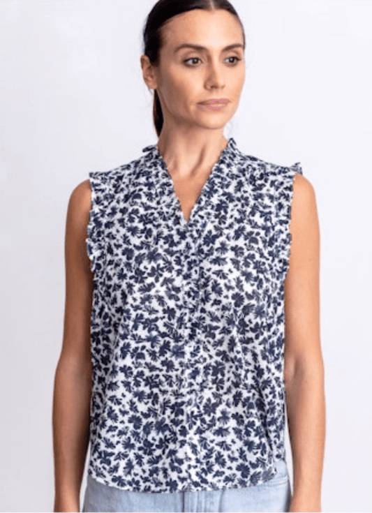Go Silk Go Ruffle Me Up Blouse in Upsy Daisies