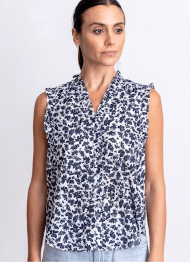 Go Silk Go Ruffle Me Up Blouse in Upsy Daisies