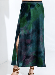 Go Silk Go Slit Difference Skirt Print in Coastal Lagoon