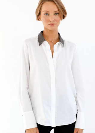 Go Silk Le Blouse Beaded Collar in White