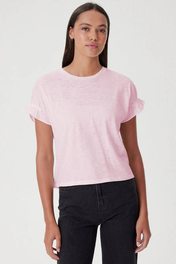 Goldie Tees Slub Puff & Ruffle Sleeve Tee in Cherry Blossom