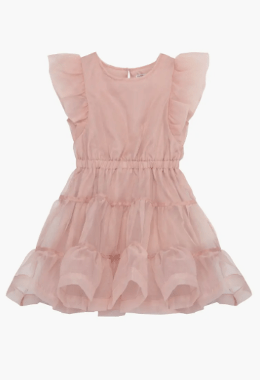 Habitual Girl Flutter Sleeve Tiered Organza Party Dress in Pink