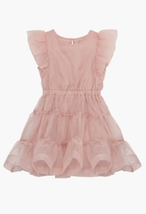 Habitual Girl Flutter Sleeve Tiered Organza Party Dress in Pink