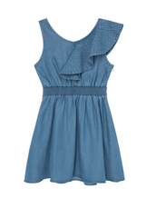 Habitual Girl Ruffled Shoulder Dress in Indigo