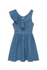 Habitual Girl Ruffled Shoulder Dress in Indigo