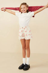 Hayden Girl Bow Distressed Denim Short in Ivory