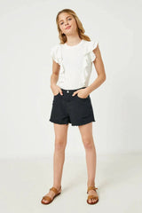 Hayden Girl Distressed Washed Color Denim Shorts in Black