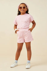 Hayden Girls Bow Embroidered French Terry Boxer Shorts in Mauve