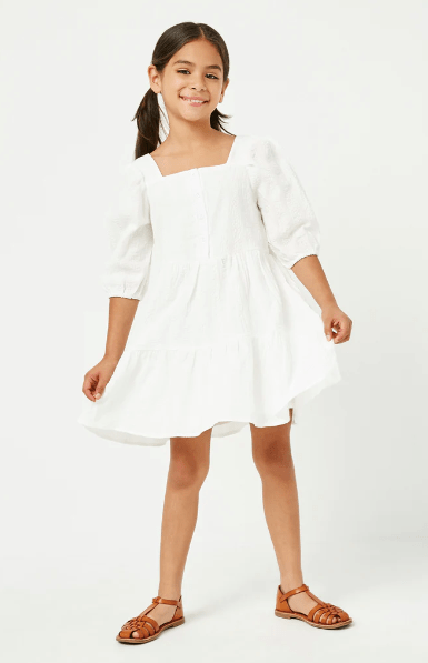 Hayden Girls Button Detail Tiered Dress