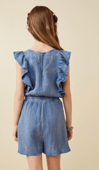 Hayden Girls Crinkle Ruffled Tank Romper in Blue