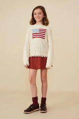 Hayden Girls Distressed Old Glory Graphic Sweater in Ivory