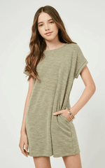 Hayden Girls Roll Sleeve Mini Dress in Olive