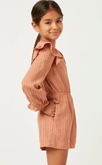 Hayden Girls Ruffle Shoulder Romper in Mauve
