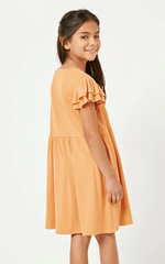 Hayden Girls Ruffle Sleeve Dress in Coral