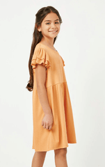 Hayden Girls Ruffle Sleeve Dress in Coral