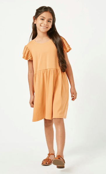 Hayden Girls Ruffle Sleeve Dress in Coral