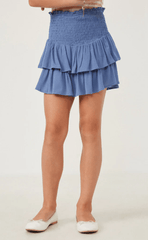 Hayden Girls Smocked Ruffle Tiered Mini Skirt in Denim