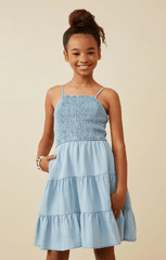 Hayden Girls Smocked Tiered Skirt Denim Tencel Mini Dress