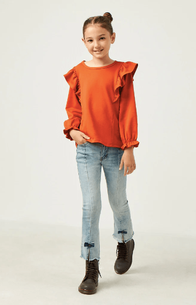 Hayden Girls Soft French Terry Ruffled Long Sleeve Top
