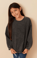 Hayden Girls Tonal Star Patch Washed Sweatshirt in Black