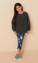 Hayden Girls Tonal Star Patch Washed Sweatshirt in Black