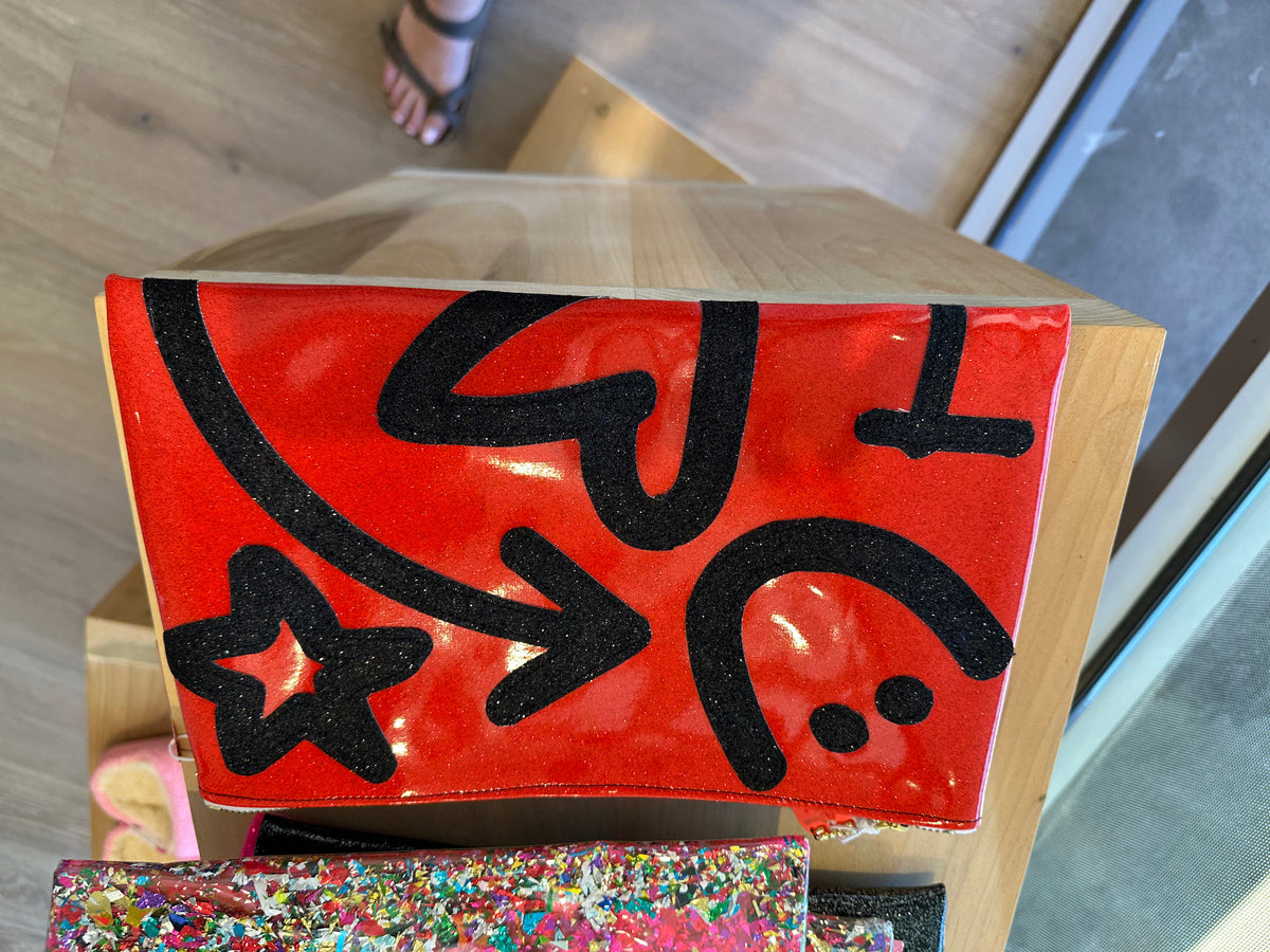 Julie Mollo Oversized Doodle Clutch in Red