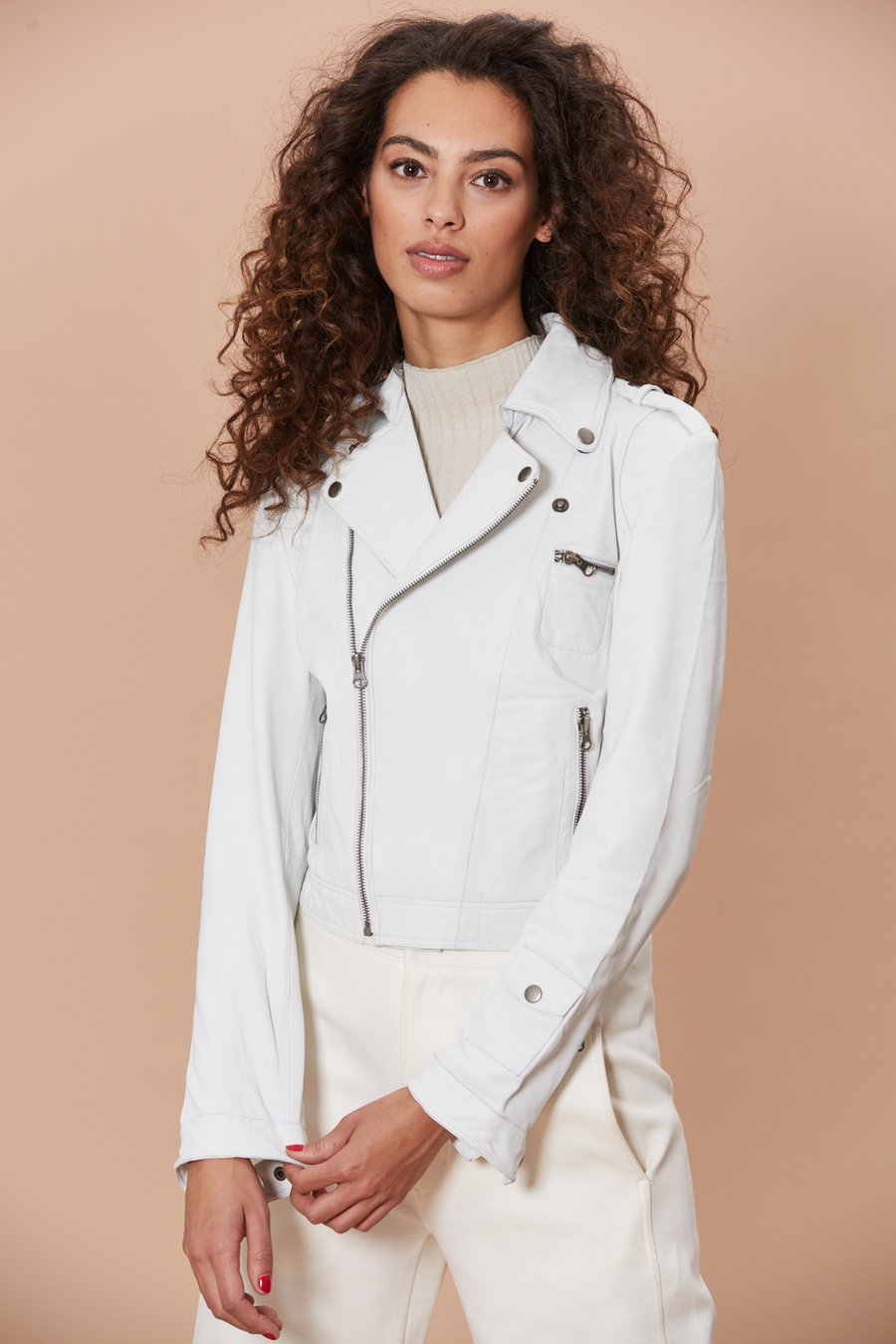 Jakett Josey Washed Leather Jacket in White