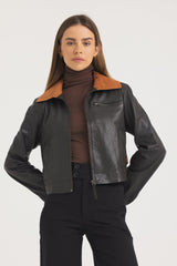 Jakett Moira Wrinkled Leather Jacket in Chocolate