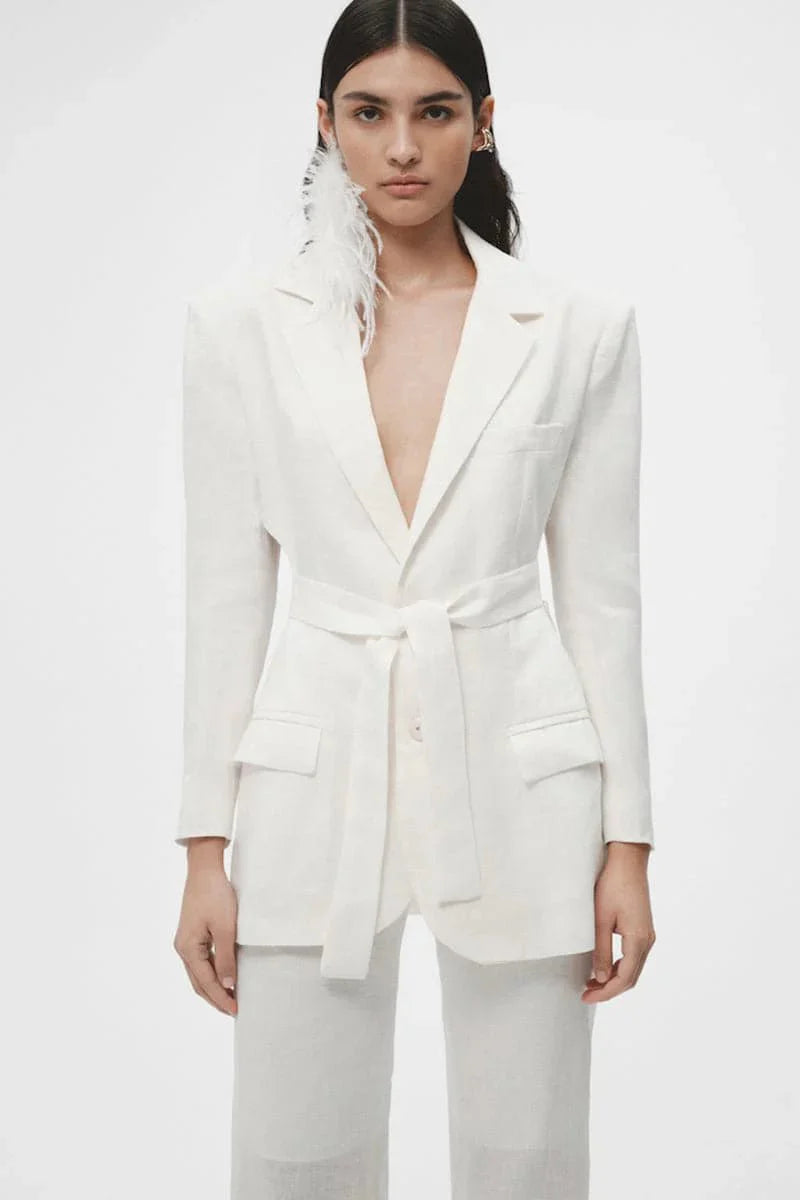 JC Pajares Linen Cut Out Blazer in White