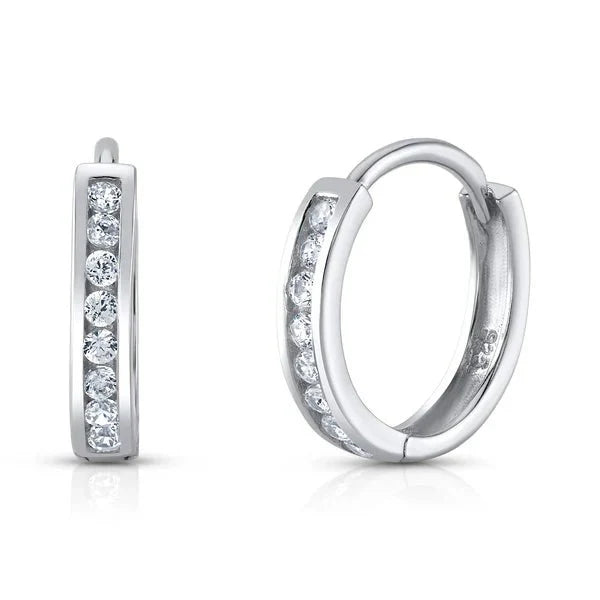 Jen Hansen Channel Set Huggies in Silver