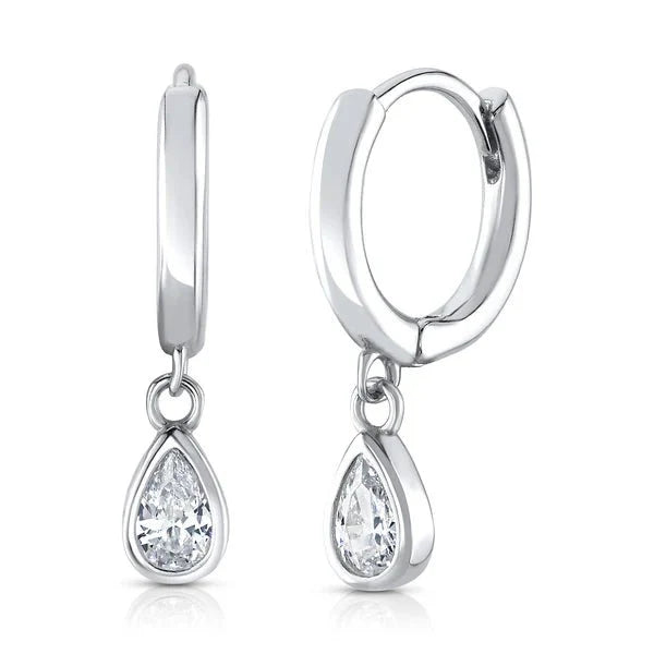 Jen Hansen CZ Teardrop Huggies in Silver