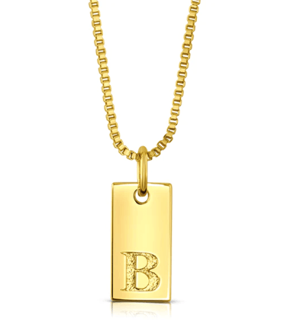 Jen Hansen Dog Tag Initial Necklace in Gold