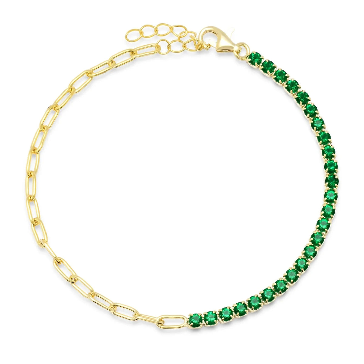 Jen Hansen Half & Half Paperclip Green Tennis Bracelet in Gold