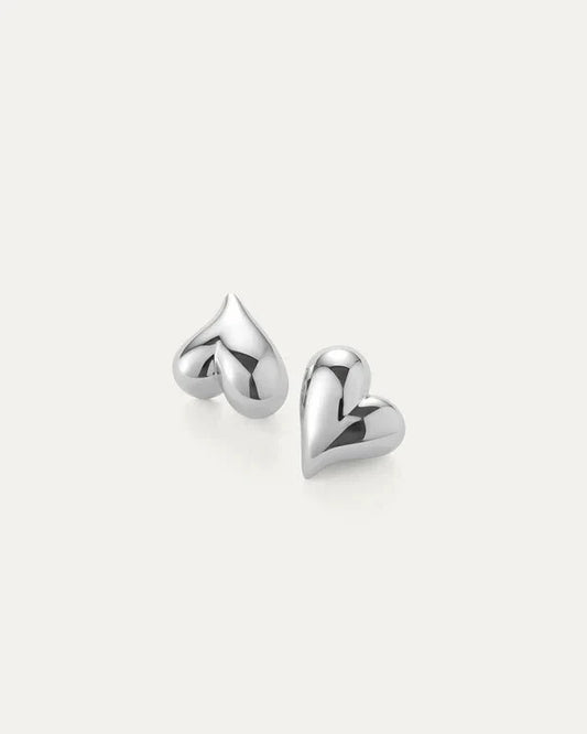 Jenny Bird Art Heart Button Earring in Silver