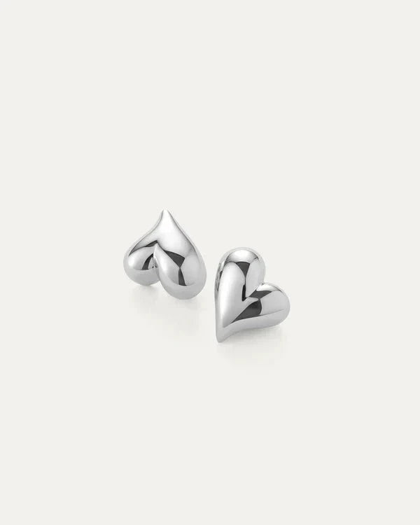 Jenny Bird Art Heart Button Earring in Silver