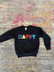 JET Fuzzy Letter Happy Crewneck in Black