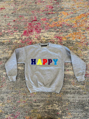 JET Fuzzy Letter Happy Crewneck in Grey