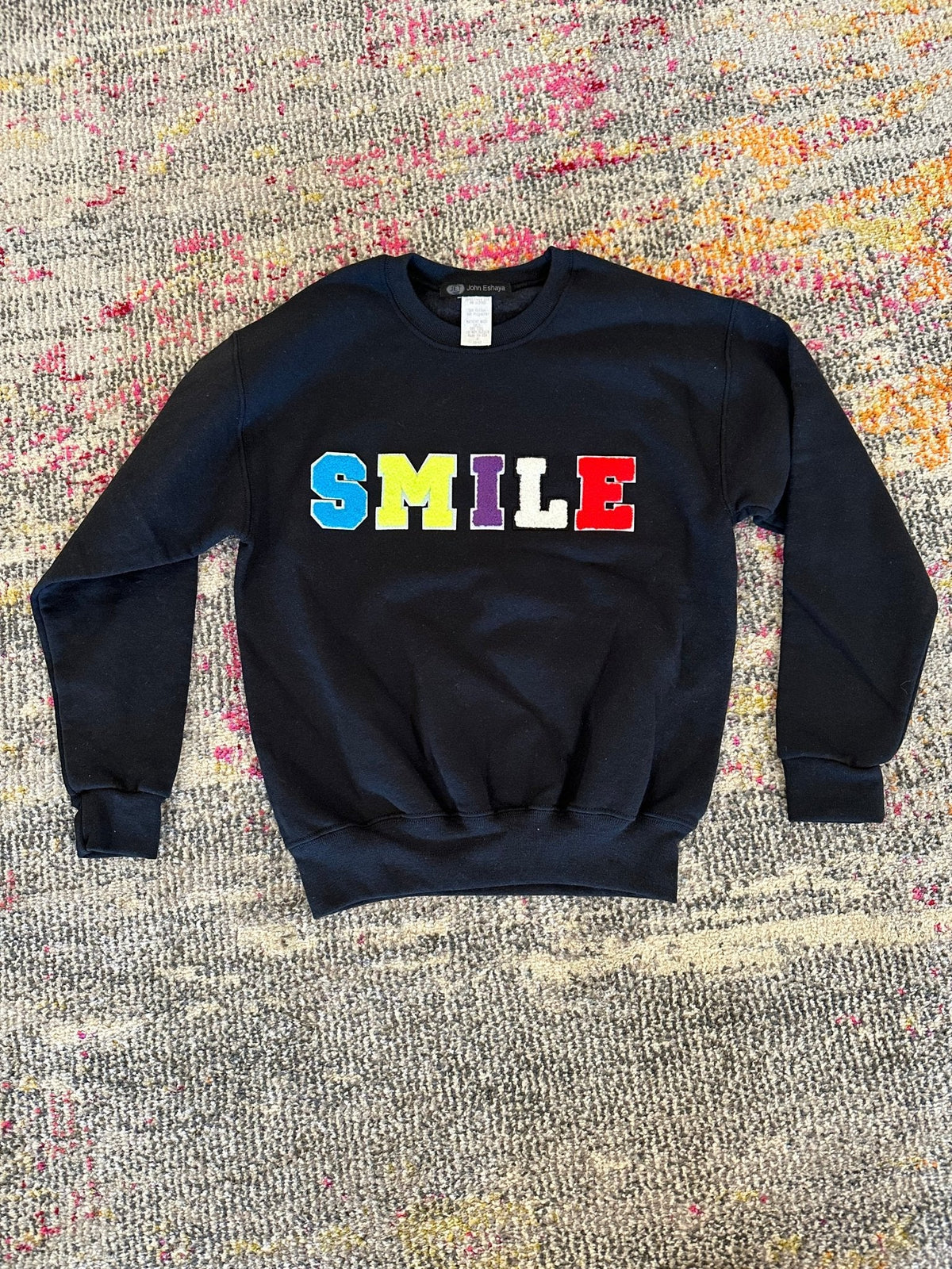 JET Fuzzy Letter Smile Crewneck in Black