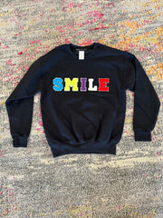 JET Fuzzy Letter Smile Crewneck in Black
